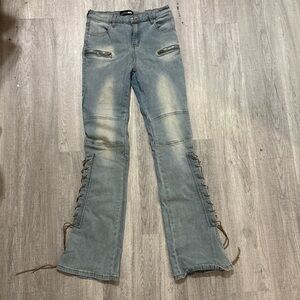 Fashion Nova Light Blue Lace-Up Flare Jeans